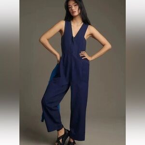 Daily Practice by Anthropologie Navy Zip-Front Jumpsuit size Large EUC.